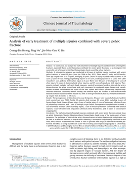 Analysis of Early Treatment of Multiple Injuries Combined with Severe Pelvic Fracture