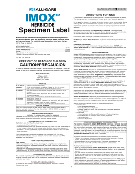 AG IMOX Specimen Label