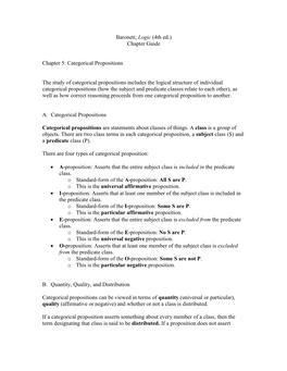 Baronett, Logic (4Th Ed.) Chapter Guide Chapter 5: Categorical