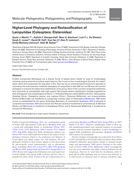 Higher-Level Phylogeny and Reclassification of Lampyridae (Coleoptera: Elateroidea)