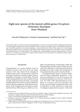 Eight New Species of the Torrent Catfish Genus Oreoglanis (Teleostei: Sisoridae) from Thailand