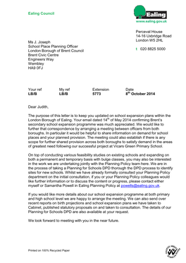 Ealing Council Ms J. Joseph School Place Planning Officer London