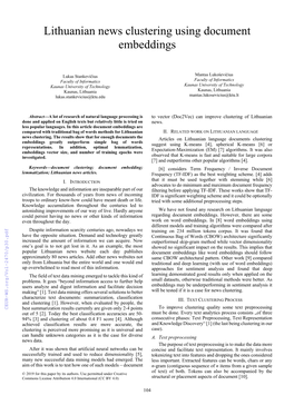 Lithuanian News Clustering Using Document Embeddings