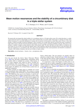 Mean Motion Resonances and the Stability of a Circumbinary Disk in a Triple Stellar System