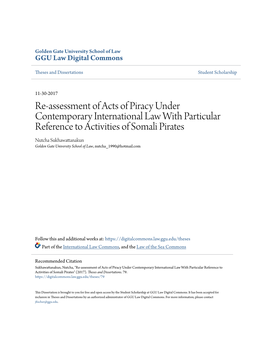 Re-Assessment of Acts of Piracy Under Contemporary International