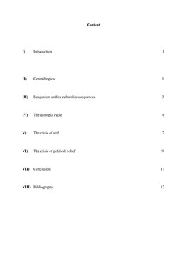 Content I) Introduction 1 II) Central Topics 1 III) Reaganism and Its