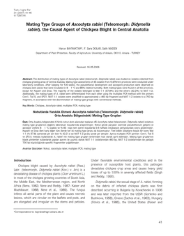 Teleomorph: Didymella Rabiei), the Causal Agent of Chickpea Blight in Central Anatolia