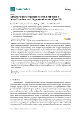 Structural Heterogeneities of the Ribosome: New Frontiers and Opportunities for Cryo-EM