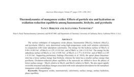 Thermodynamics of Manganese Oxides: Effects of Particle Size and Hydration on Oxidation-Reduction Equilibria Among Hausmannite, Bixbyite, and Pyrolusite