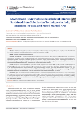 A Systematic Review of Musculoskeletal Injuries Sustained from Submission Techniques in Judo, Brazilian Jiu-Jitsu and Mixed Martial Arts