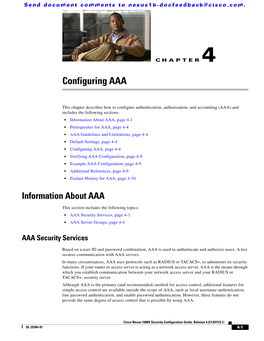 Chapter 4, “Configuring AAA.”