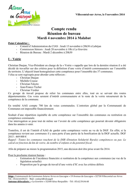 Réunion De Bureau Mardi 4 Novembre 2014 À Malabat