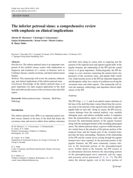 The Inferior Petrosal Sinus: a Comprehensive Review with Emphasis on Clinical Implications