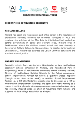 Chiltern Educational Trust Biographies of Trustees Designate Richard