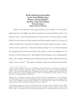 Battle-Seeking Commanders in the Later Middle Ages: Phases of Generalship in the War of the Two Pedros Donald J