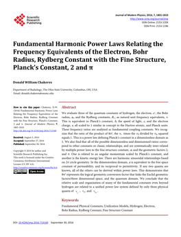 Fundamental Harmonic Power Laws Relating the Frequency Equivalents of the Electron, Bohr Radius, Rydberg Constant with the Fine Structure, Planck’S Constant, 2 and Π