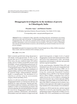 Disaggregate-Level Disparity in the Incidence of Poverty in Chhattisgarh, India