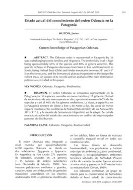 Estado Actual Del Conocimiento Del Orden Odonata En La Patagonia