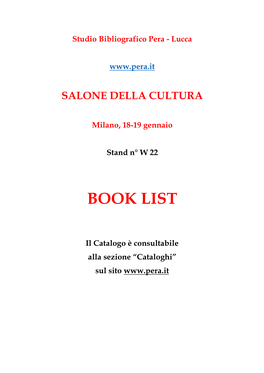 BOOK LIST. Elenco Delle Opere Presentate Al Salone Della
