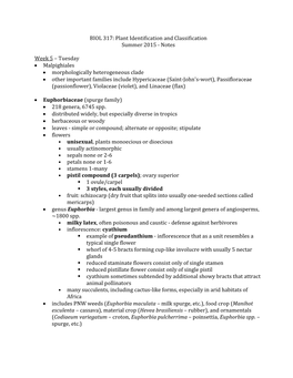 Plant Identification and Classification Summer 2015 - Notes