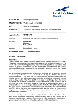 Head of Development SUBJECT: Application for Planning