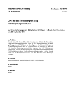 Deutscher Bundestag Zweite Beschlussempfehlung