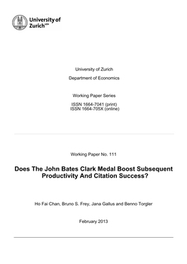 Does the John Bates Clark Medal Boost Subsequent Productivity and Citation Success?