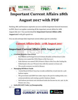 Important Current Affairs 28Th August 2017 with PDF