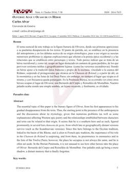 Oliveros: Auge Y Ocaso De Un Héroe Carlos Alvar Université De Genève E-Mail: Carlos.Alvar@Unige.Ch