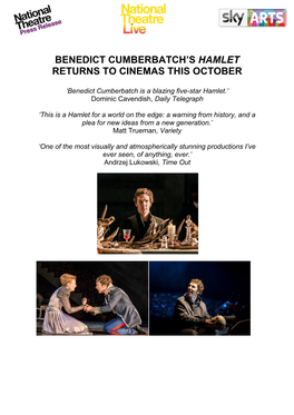 Benedict Cumberbatch's Hamlet Returns to Cinemas