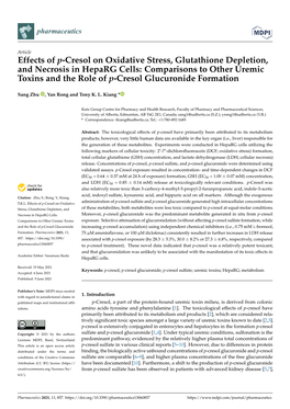 Effects of P-Cresol on Oxidative Stress, Glutathione Depletion, and Necrosis in Heparg Cells