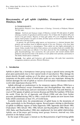 Biosystematics of Gall Aphids (Aphididae, Homoptera) of Western Himalaya, India