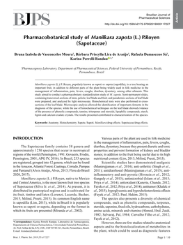 Pharmacobotanical Study of Manilkara Zapota (L.) P.Royen (Sapotaceae)