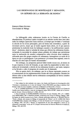 Las Ordenanzas De Montejaque Y Benaoján, Un Señorío De La Serranía De Ronda*