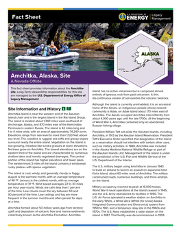 Amchitka Alaska Site Fact Sheet