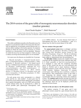 The 2014 Version of the Gene Table of Monogenic Neuromuscular Disorders (Nuclear Genome)