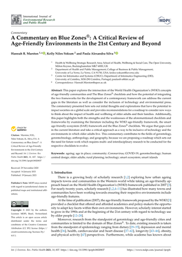 A Commentary on Blue Zones®: a Critical Review of Age-Friendly Environments in the 21St Century and Beyond