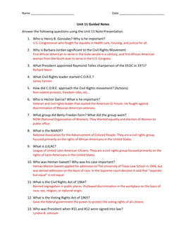 Unit 11 Guided Notes Answer the Following Questions Using the Unit 11 Note Presentation