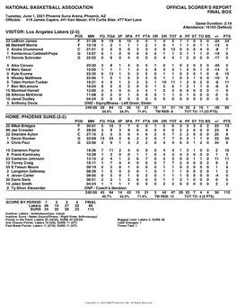 Box Score Lakers