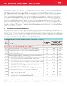 2018 Endovascular Reimbursement Coding Fact Sheet