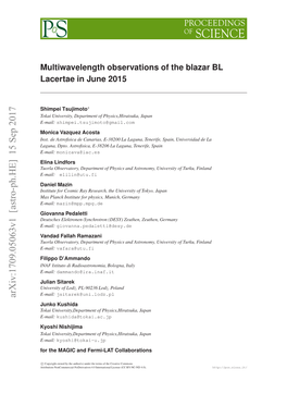 Multiwavelength Observations of the Blazar BL Lacertae in June 2015