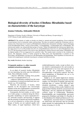 Biological Diversity of Leeches (Clitellata: Hirudinida) Based on Characteristics of the Karyotype