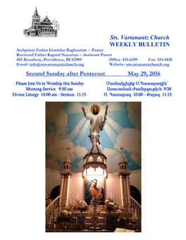 Sts. Vartanantz Church WEEKLY BULLETIN Second Sunday After