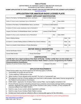 Application for Amateur Radio License Plate