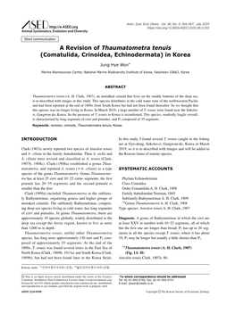 Comatulida, Crinoidea, Echinodermata) in Korea