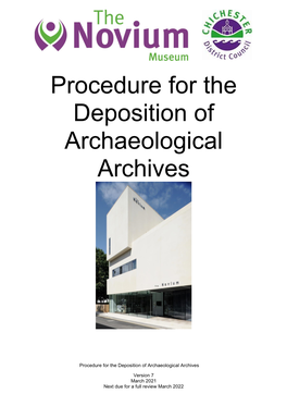 Procedure for the Deposition of Archaeological Archives