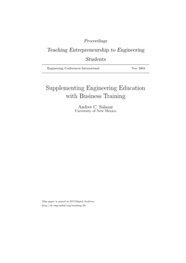 Supplementing Engineering Education with Business Training