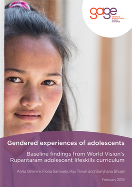 Gendered Experiences of Adolescents Baseline Findings from World Vision's Rupantaram Adolescent Lifeskills Curriculum