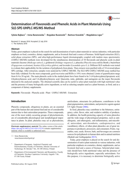 Determination of Flavonoids and Phenolic Acids in Plant Materials Using SLE-SPE-UHPLC-MS/MS Method