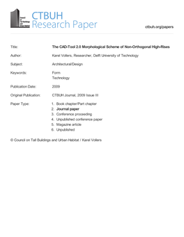 The CAD-Tool 2.0 Morphological Scheme of Non-Orthogonal High-Rises